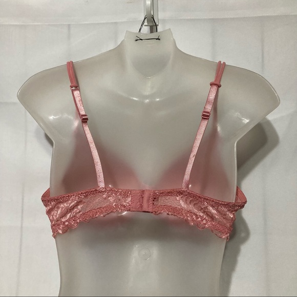 bebe Womens Push-Up Bra 38C Pink Lace Logo Criss Cross - Picture 5 of 6
